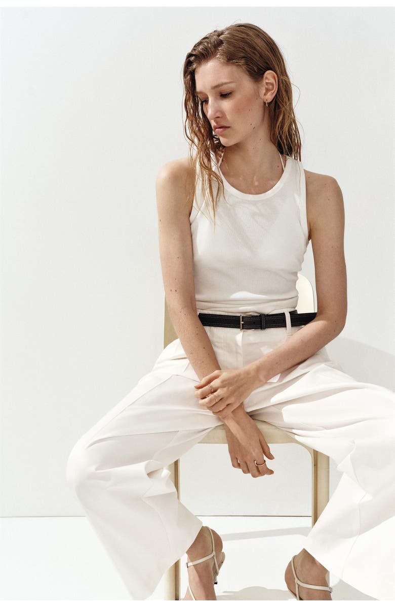 H&M Belted Cotton Chinos, Alternate, color, Cream