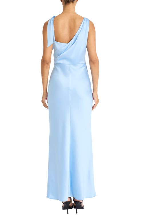 Maggy London Tie Detail Satin Gown In Blue Bell