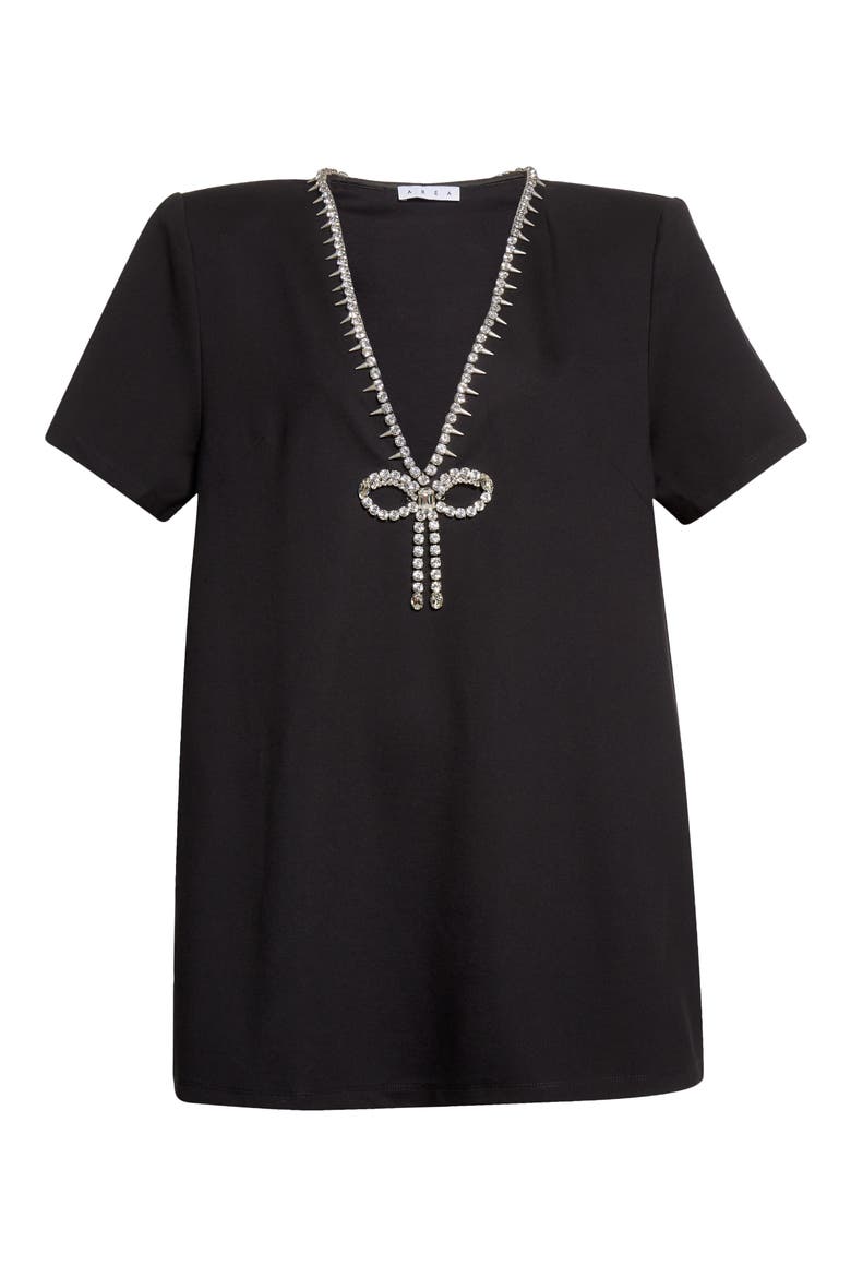 Women's Crystal Bow V-Neck Stretch Jersey T-Shirt, Alternate, color, BLACK