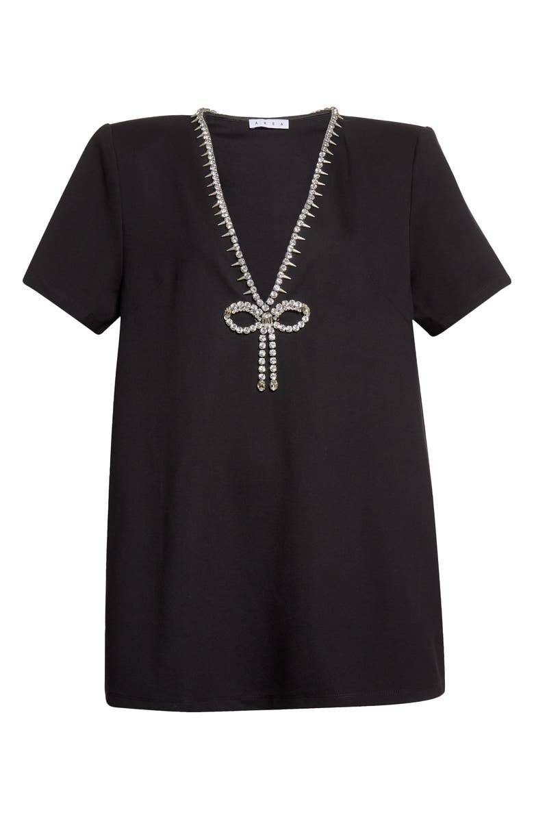 Area Women's Crystal Bow V-Neck Stretch Jersey T-Shirt, Alternate, color, 