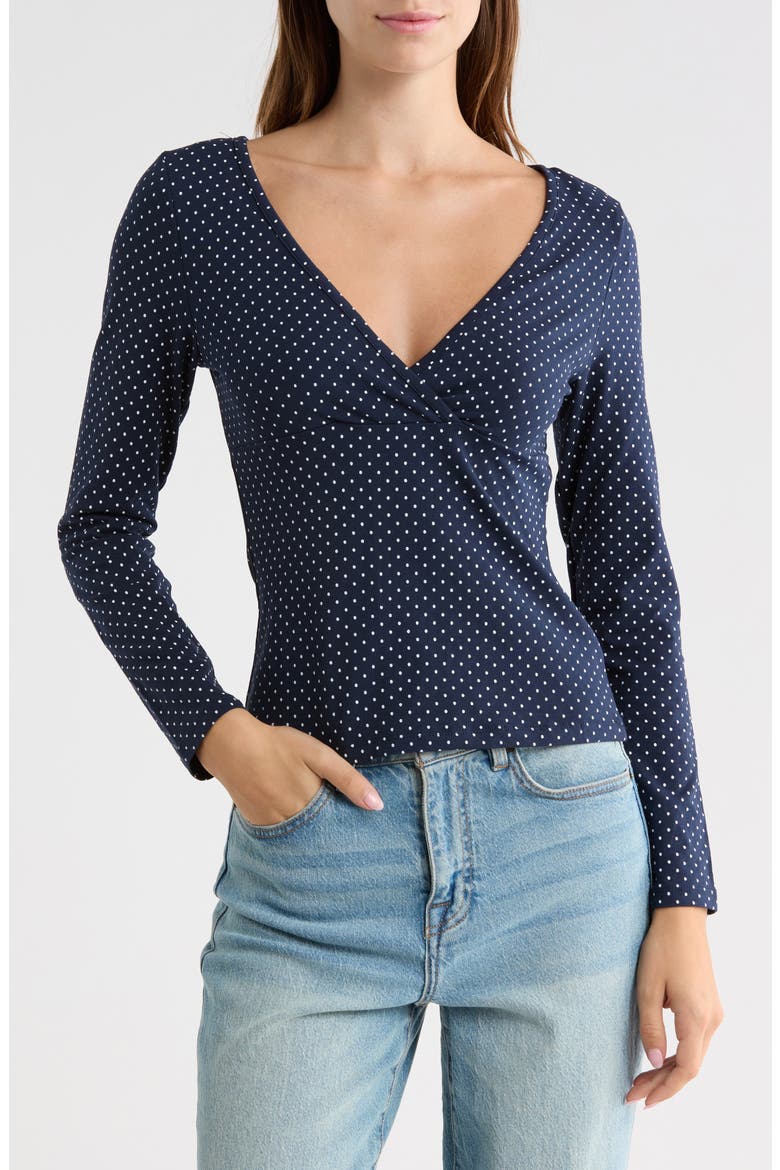 Surplice Neck Long Sleeve Top, Main, color, NAVY COMBO