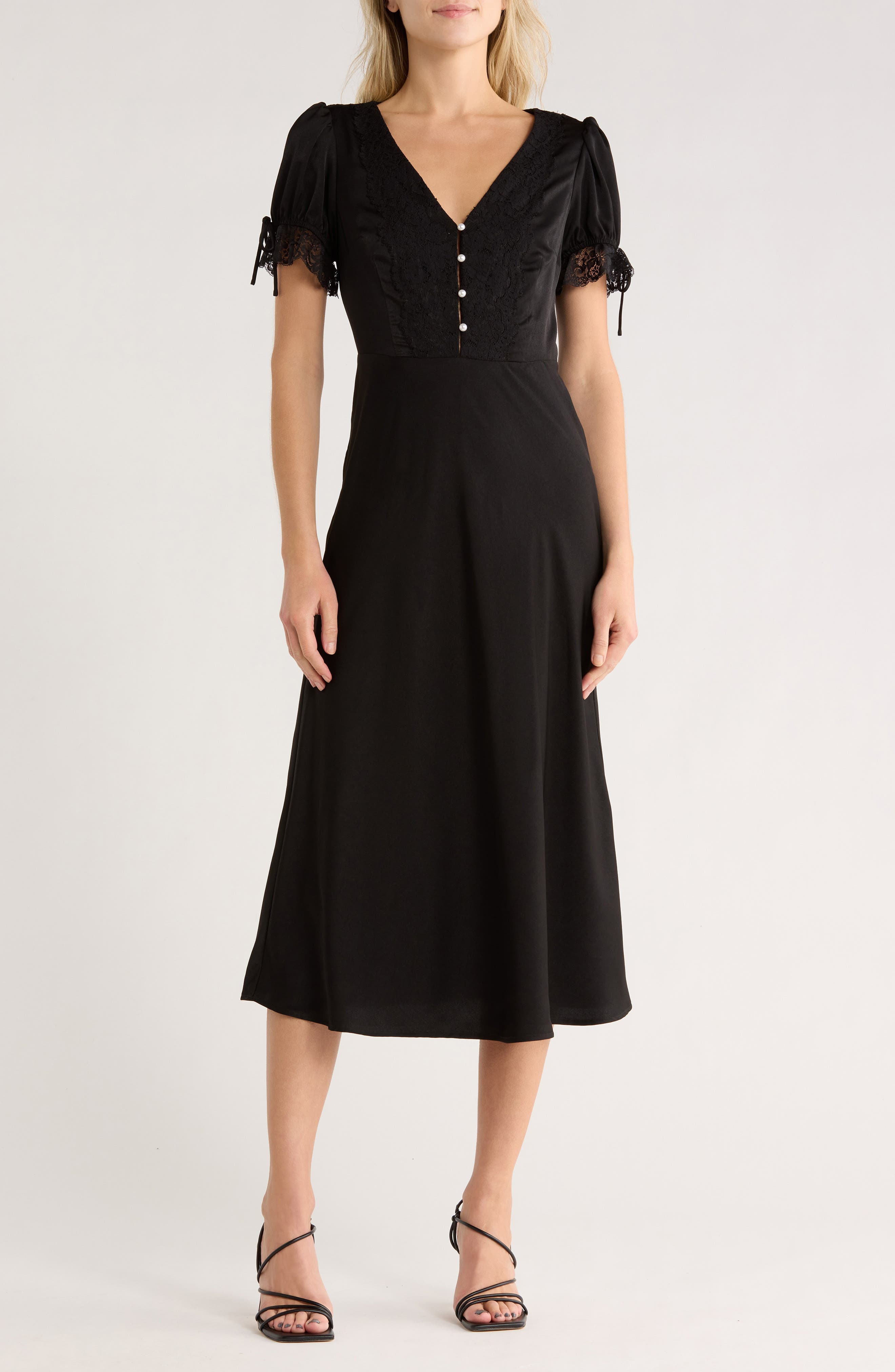 WAYF Lace Trim Midi Dress