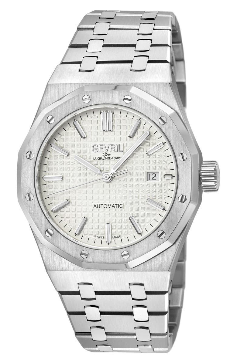 GEVRIL Gotham Automatic Bracelet Watch, 41mm, Main, color, Silver