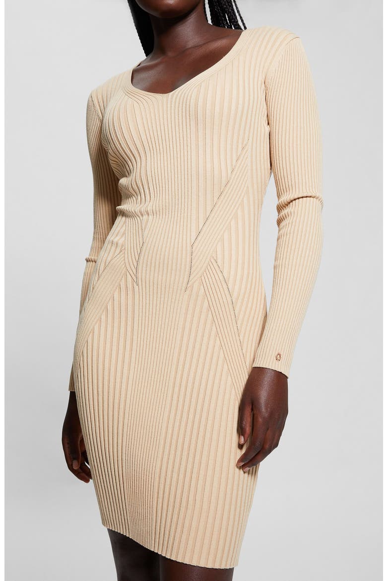 Isabella Long Sleeve Sweater Dress, Alternate, color, TRAVERTINE SAND MULTI