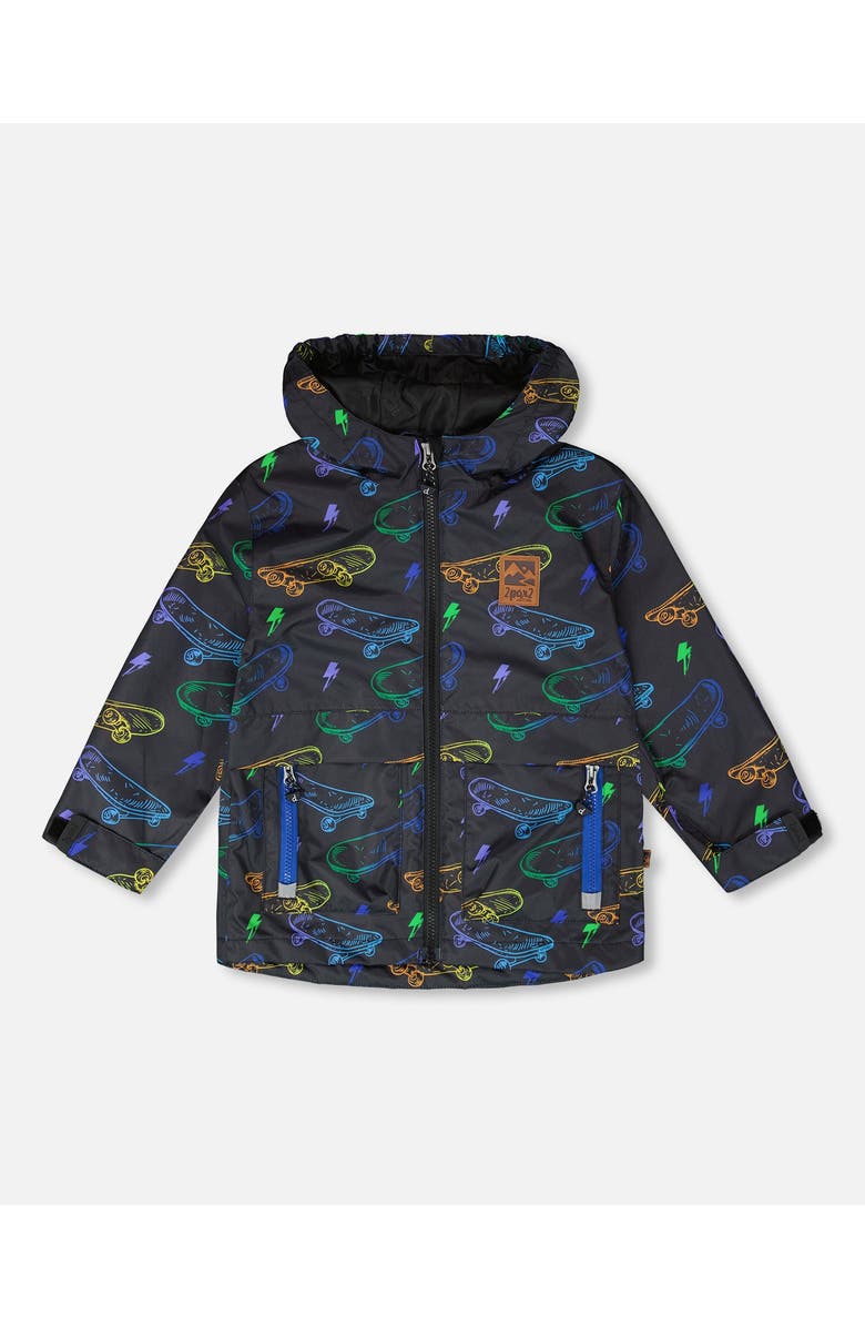 Deux par Deux Mid-Season Skateboards Jacket, Main, color, Black Printed Skateboards