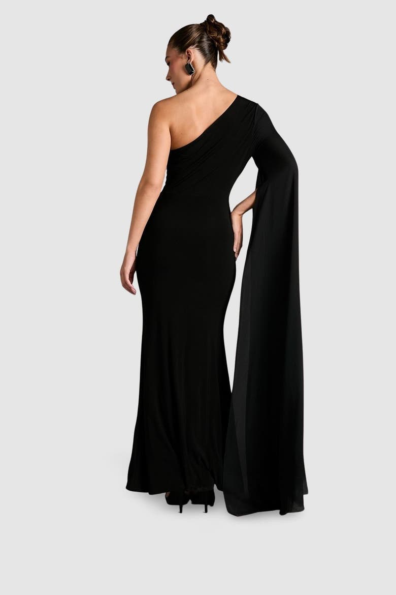 One Shoulder Ruched Maxi Dress, Alternate, color, Black