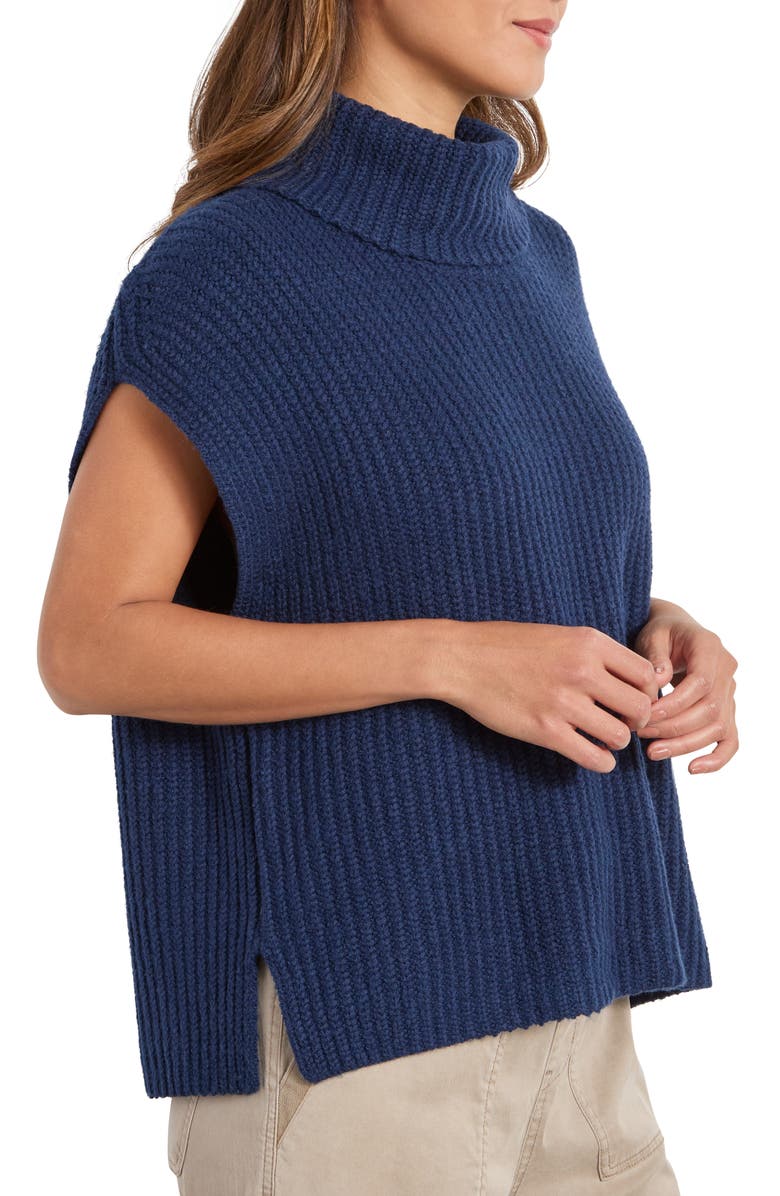 Splendid Rosalie Turtleneck Short Sleeve Sweater, Alternate, color, Navy