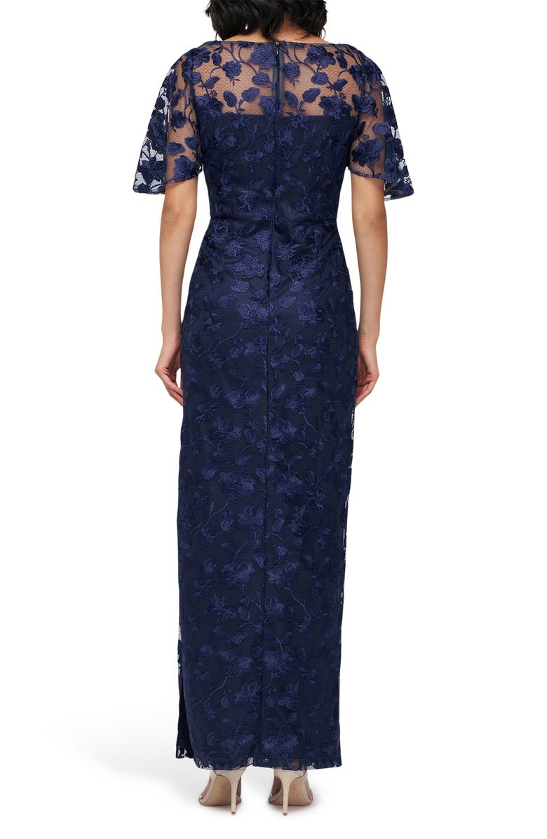 JS Collections Brooke Floral Embroidered Column Gown, Alternate, color, Navy