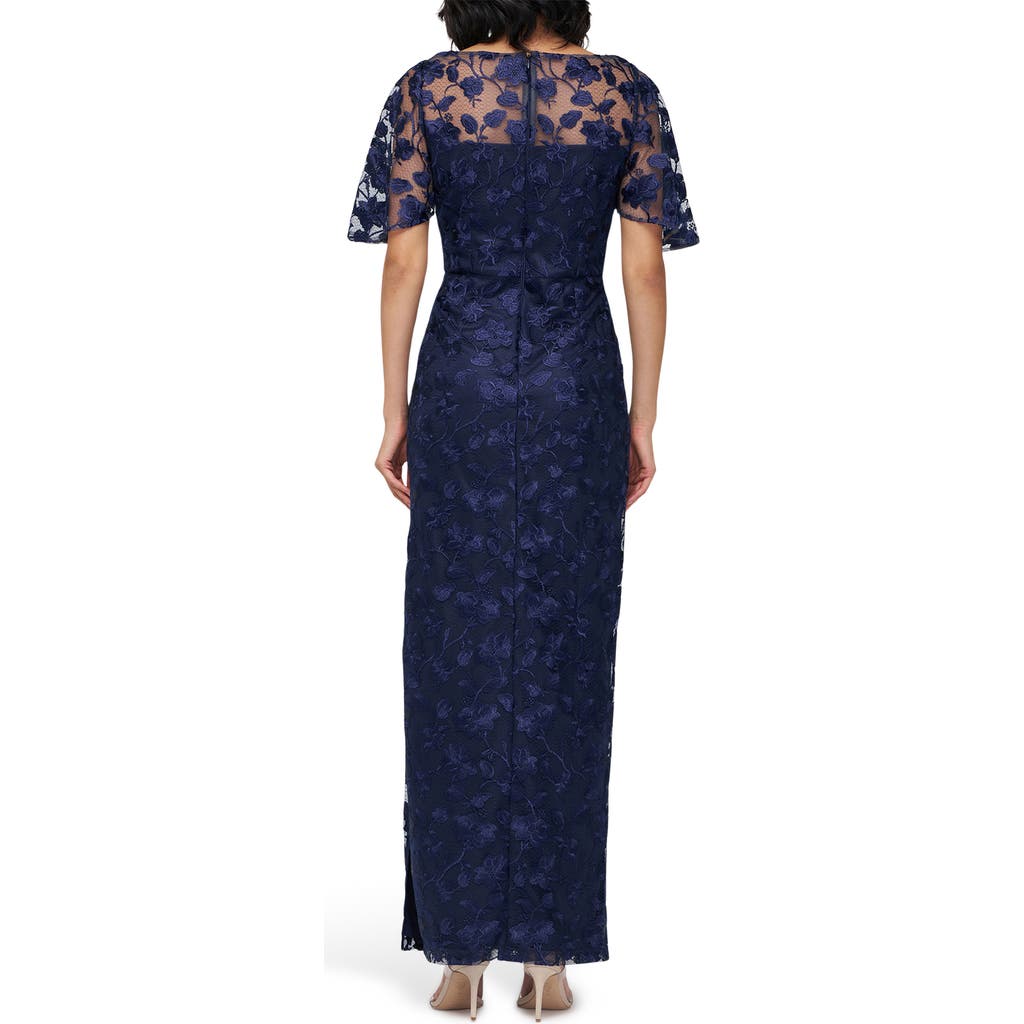 JS Collections Brooke Floral Embroidered Column Gown in Navy  product