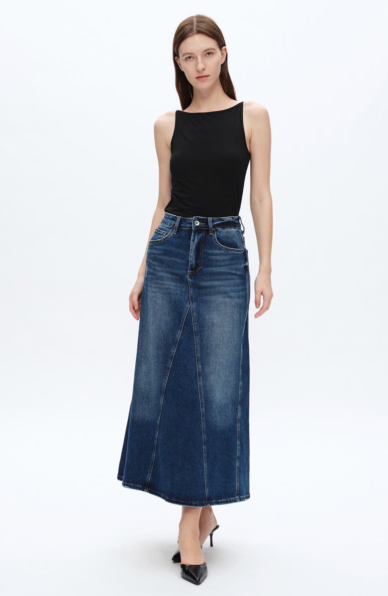 Bayeas A-Line Denim Midi Skirt, Alternate, color, Blue Tears