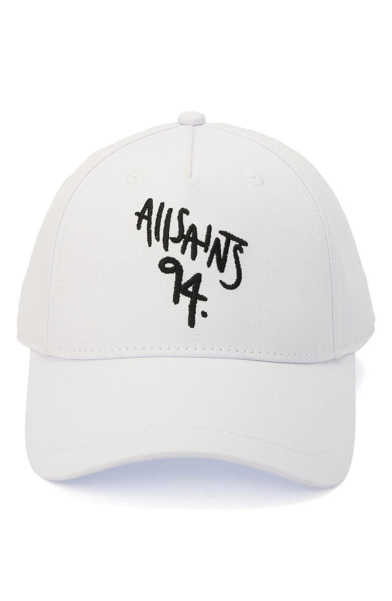 AllSaints Spray Logo Embroidered Baseball Cap, Alternate, color, White