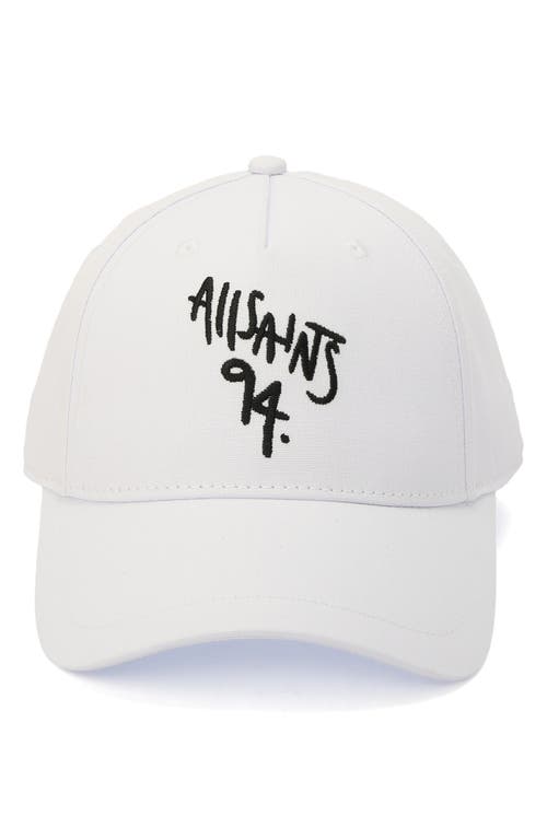 Allsaints Spray Logo Embroidered Baseball Cap In White
