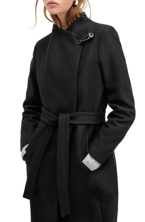 Allsaints Riley Wool Blend Belted Coat In Black