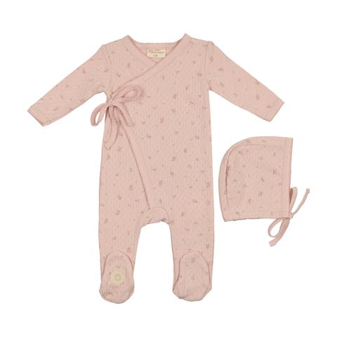 Mon Tresor Leaf Print Layette Set- Pink