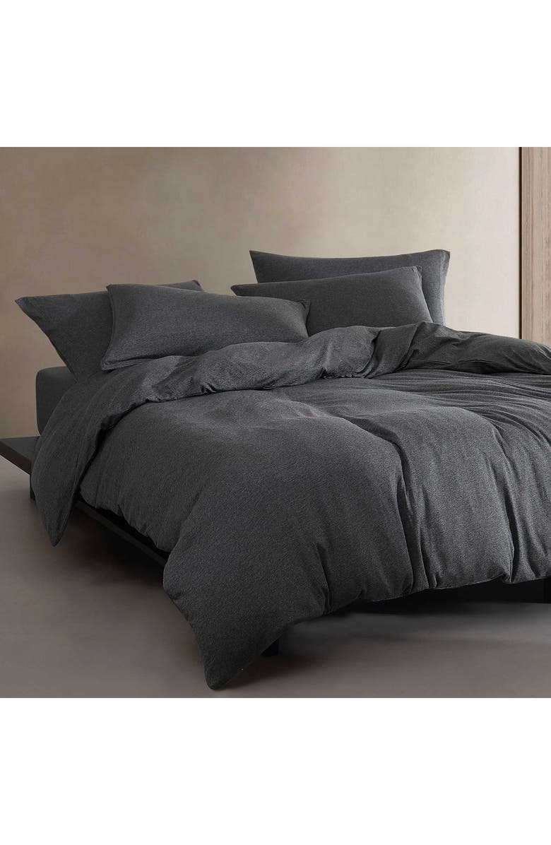 Calvin Klein Mélange Cotton Blend Jersey Duvet & Shams Set, Alternate, color, Grey