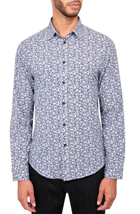 Slim Fit Ditsy Floral 4-Way Stretch Performance Long Sleeve Shirt
