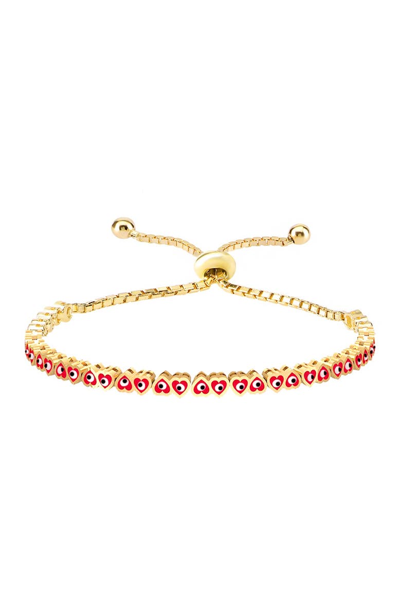 GABI RIELLE 14K Gold Vermeil Red Heart And Evil Eye Adjustable Bracelet, Main, color,