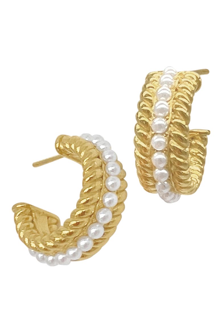 Water Resistant Imitation Pearl Cable Hoop Earrings, Alternate, color, WHITE