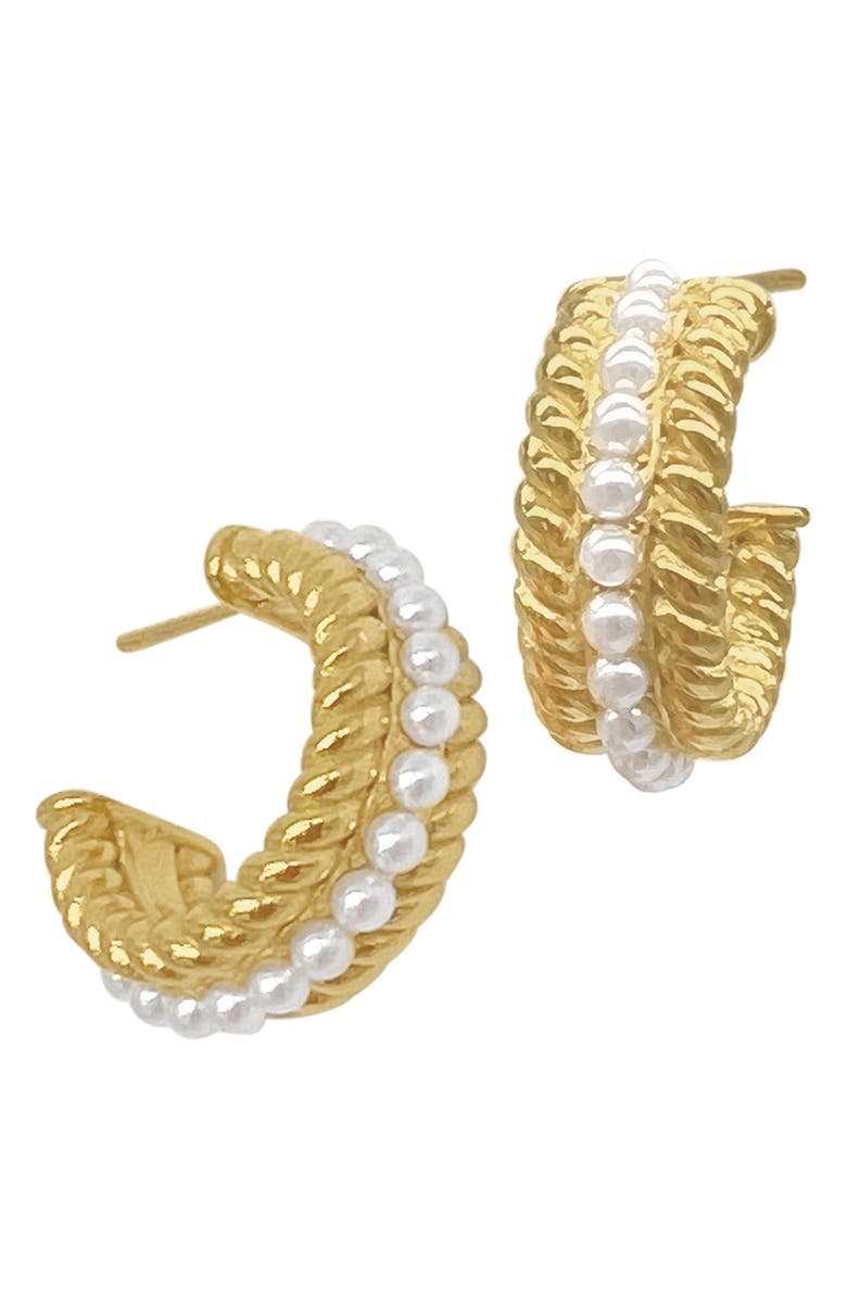 Adornia Water Resistant Imitation Pearl Cable Hoop Earrings, Alternate, color,