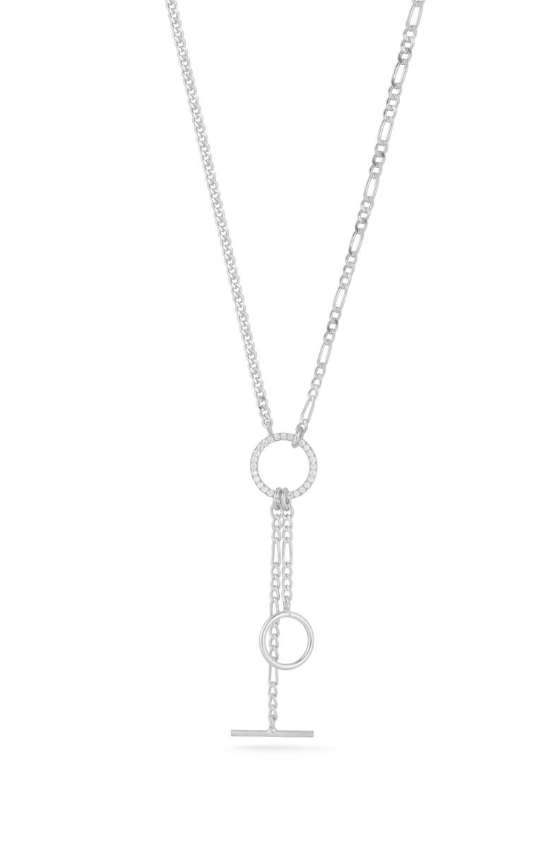 CHLOE AND MADISON Cubic Zirconia Mixed Link Y-Necklace, Main, color, Silver