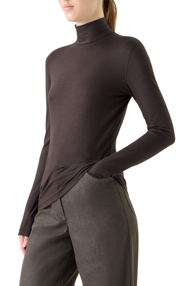 Akris punto Mock Neck Long Sleeve Top, Alternate, color, Bark