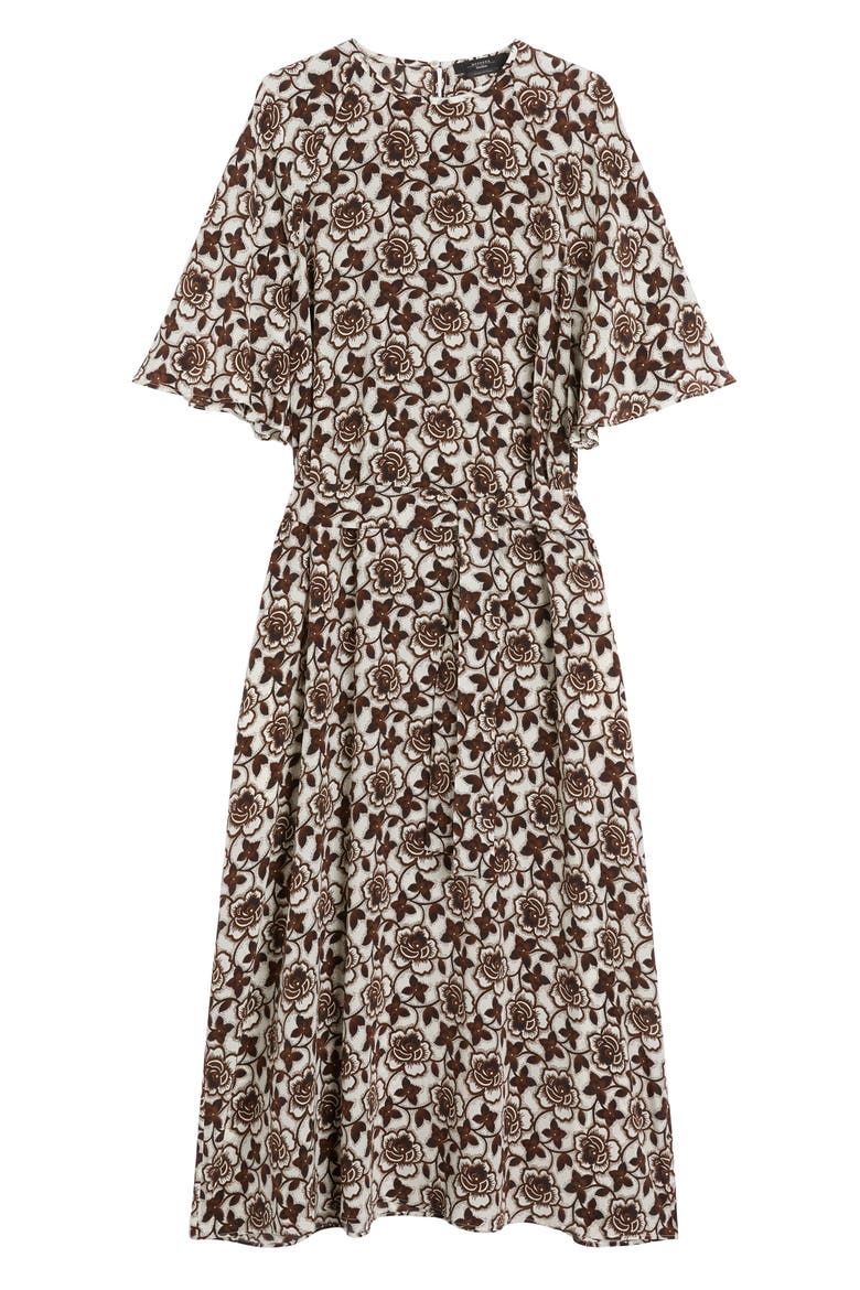 Varese Floral Print Silk Dress, Alternate, color, BROWN