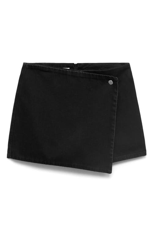 Mango Faux Wrap Denim Skort In Black