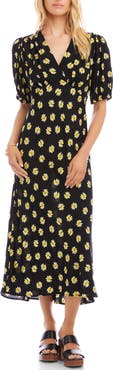 Karen Kane Daisy Print Puff Sleeve Midi Dress