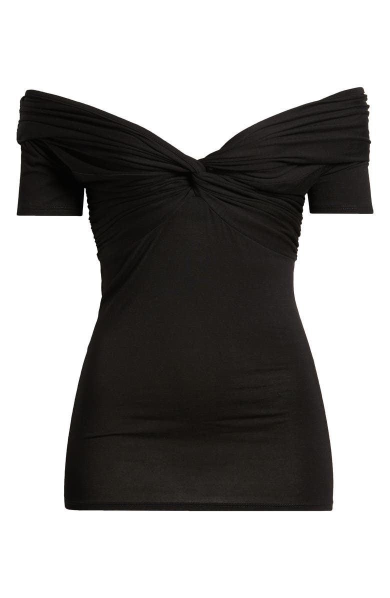 Loveappella Twist Detail Stretch Detail Top, Alternate, color, Black