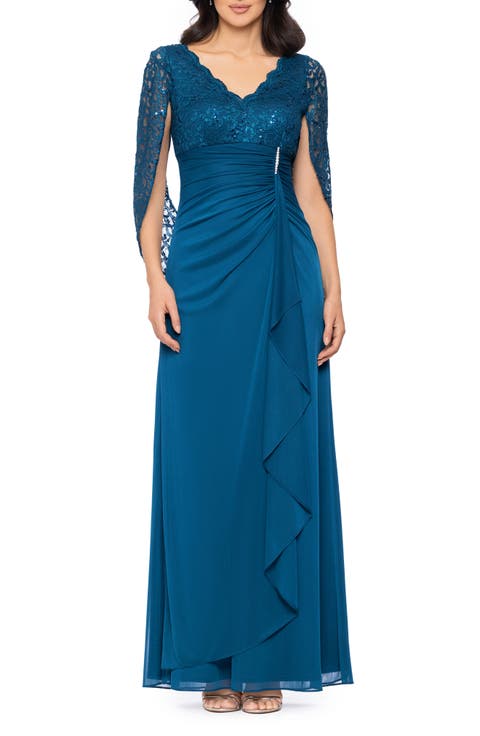 Mixed Media Rhinestone Accent Gown