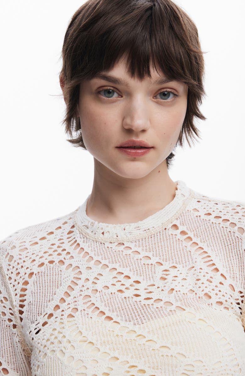 Desigual Open Stitch Long Sleeve Top, Alternate, color, Light Beige