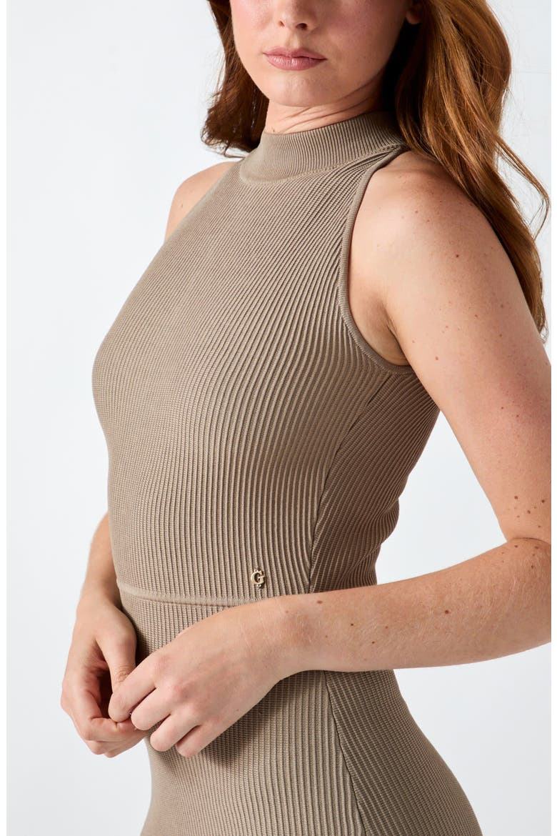 Ottoman Curve Mock Neck Sweater Dress, Alternate, color, BROWN