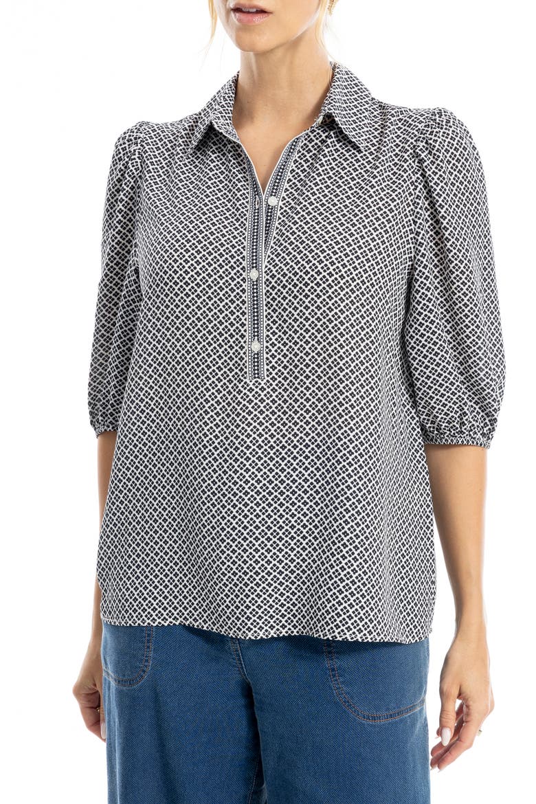 Elbow Sleeve Top, Main, color, BLACK DAISY DIAMOND/ IVORY
