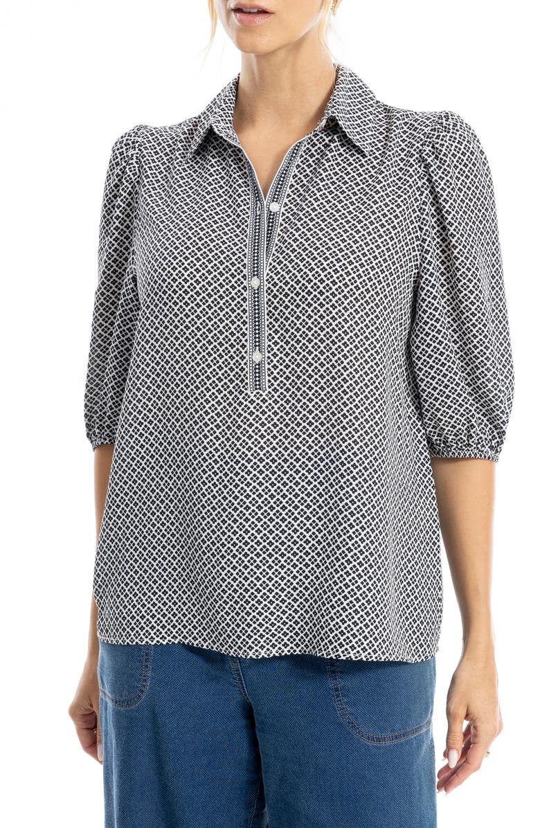 MAX STUDIO Elbow Sleeve Top, Main, color, Black Daisy Diamond/ Ivory