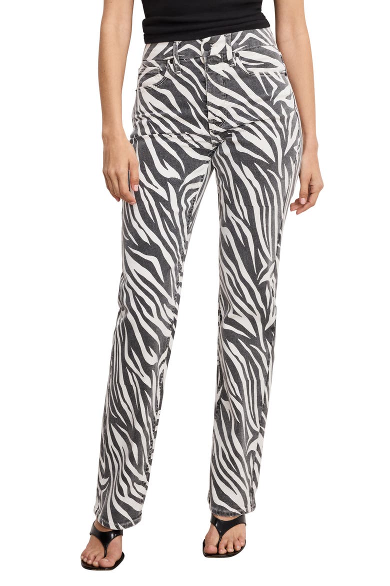 Icon High Waist Straight Leg Jeans, Main, color, CLOUD WHITE ZEBRA002