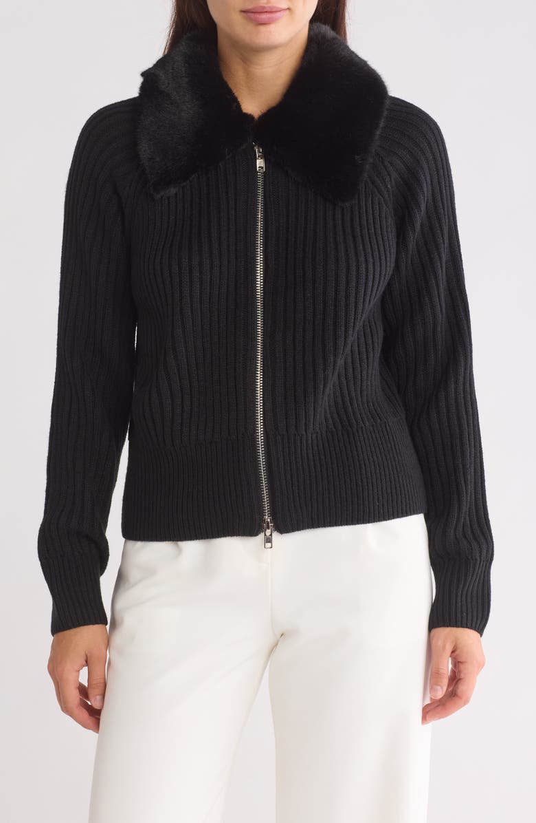 BY DESIGN Faux Fur Collared Jacket, Main, color, Black