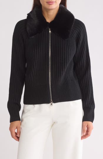 By Design Faux Fur Collared Jacket In Black