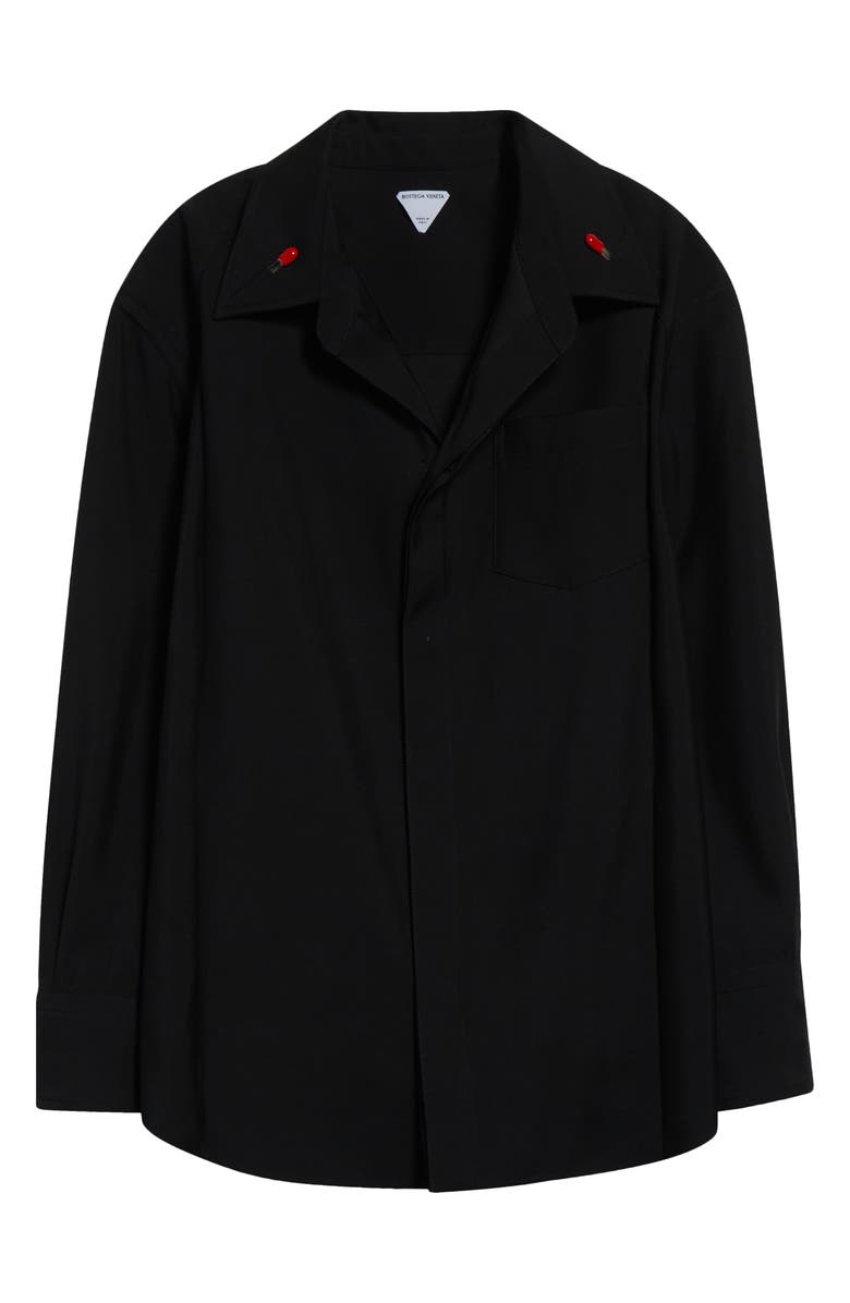 Bottega Veneta Light Wool Button-Up Shirt with Enameled Matchsticks, Alternate, color, 1000 Black
