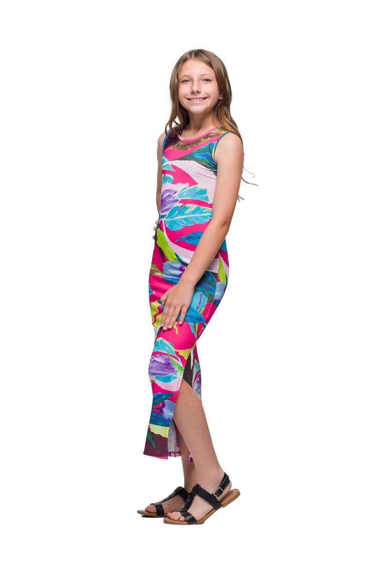 Pink Floral Print Side Slit Maxi Dress, Alternate, color, Pink Multi