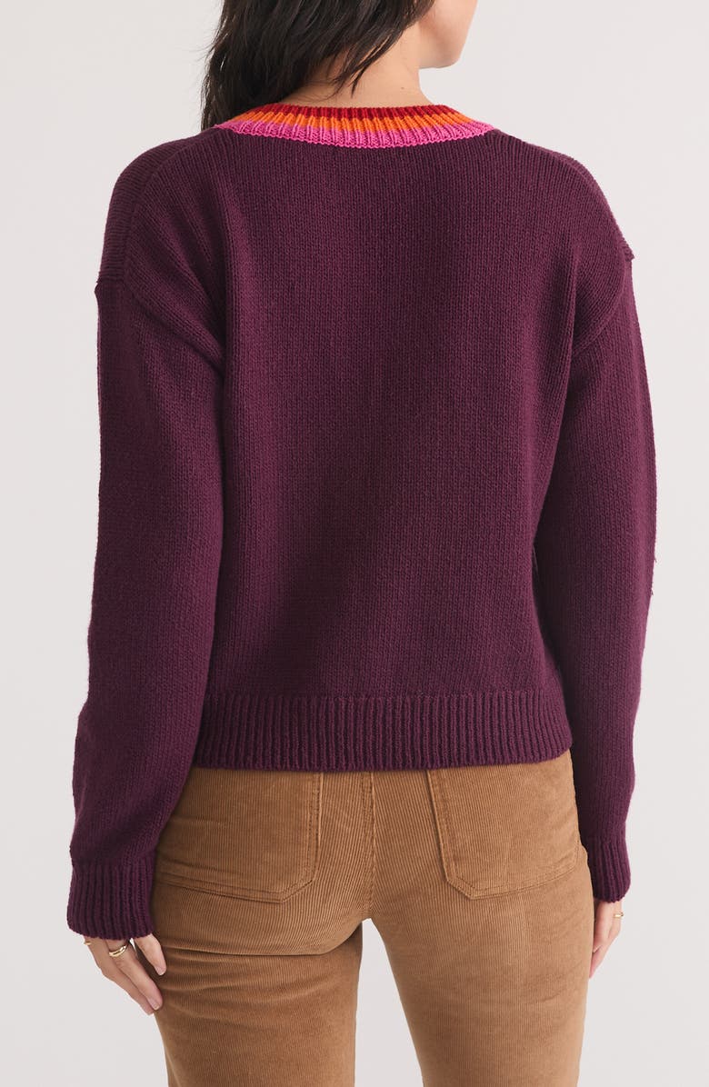 Marine Layer Bella Wool & Cotton V-Neck Crop Sweater, Alternate, color, Plum