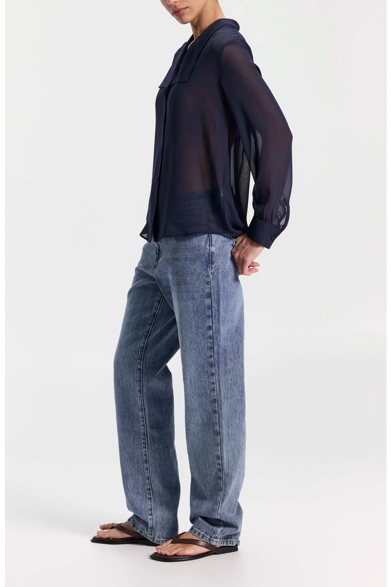 Chiffon Button-Front Blouse, Alternate, color, Navy Blue