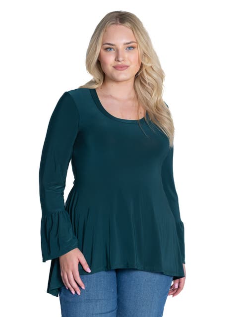 Plus Size Long Bell Sleeve High Low  Tunic Top