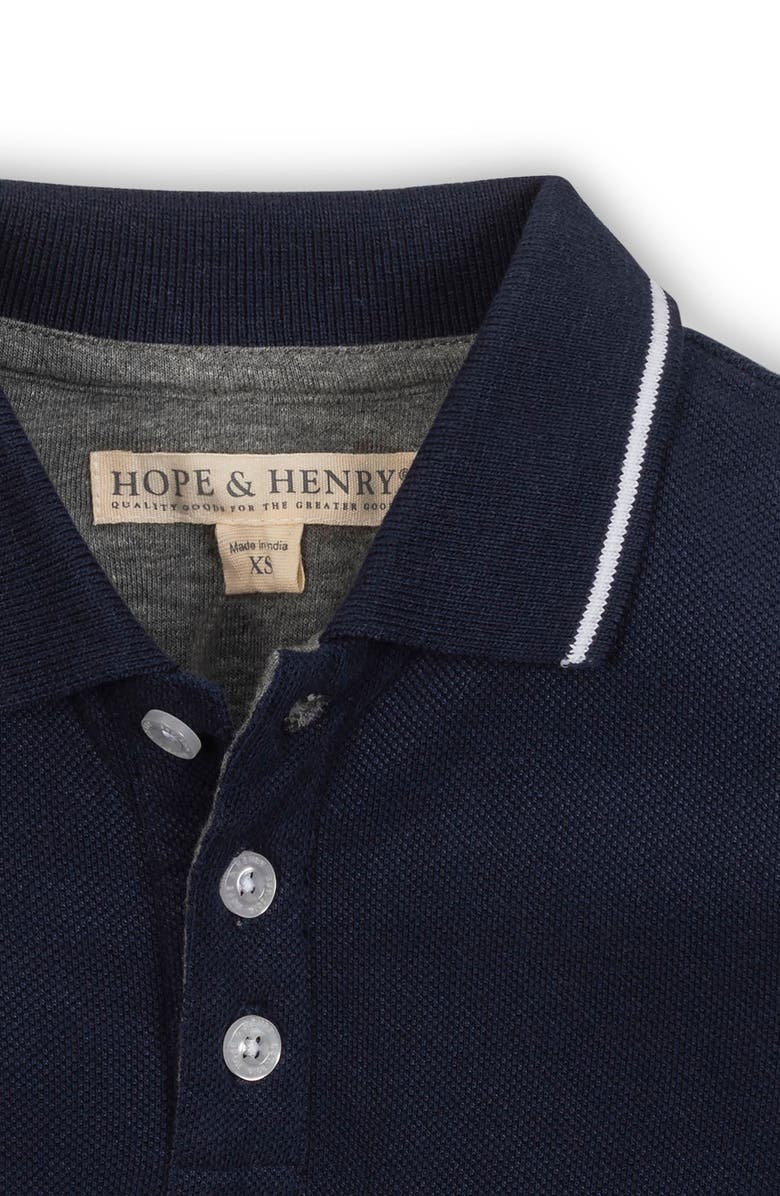Hope & Henry Kids' Organic Long Sleeve Colorblock Jersey Polo, Alternate, color, Navy And Dark Gray Heather