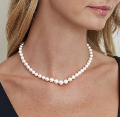 6.0-9.0mm Japanese Akoya White Graduated Pearl Necklace - AAA Quality