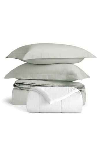 Homespun Vintage Washed Cotton Duvet Cover & Sham Set In Green