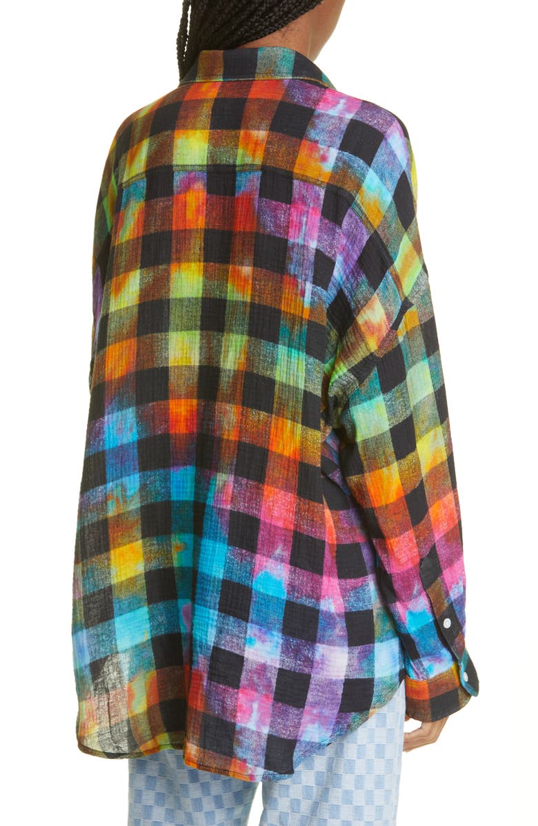 R13 Rainbow Plaid Oversize Button-Up Shirt, Alternate, color, 