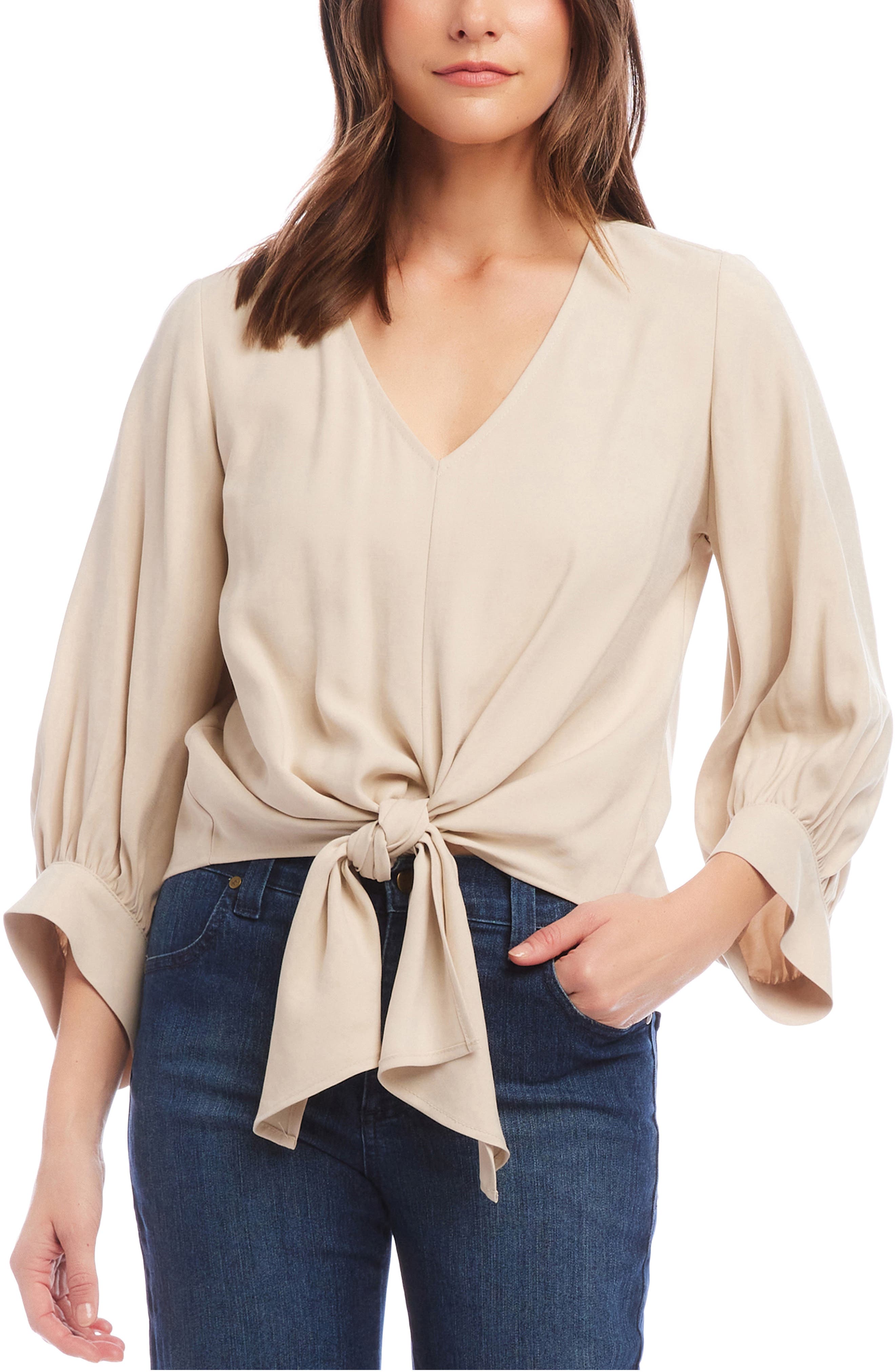 Karen Kane Tie Front Blouson Sleeve Top