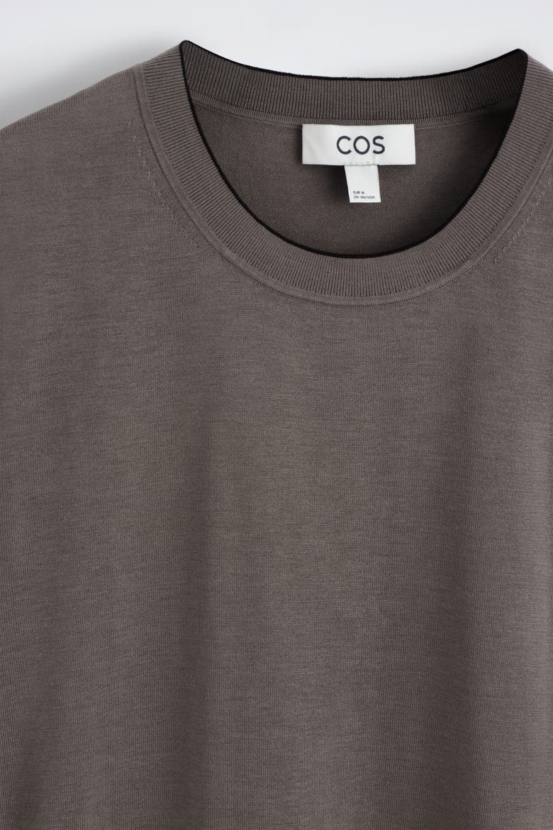 Contrast-tipped Silk-cotton T-shirt, Alternate, color, BROWN / BLACK