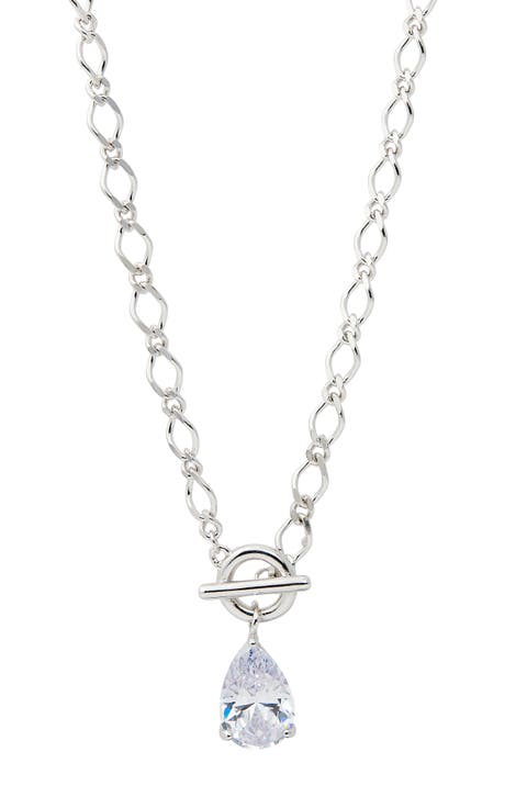 Sterling Silver Cubic Zirconia Toggle Pendant Necklace