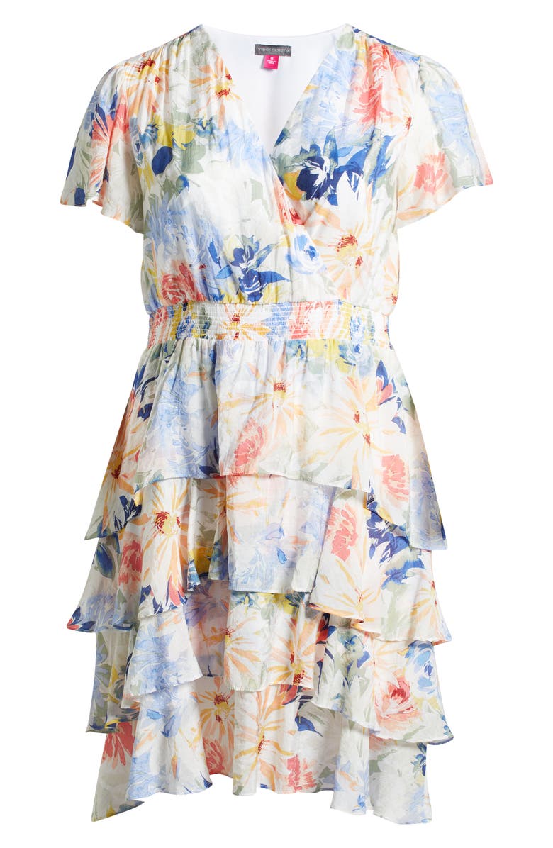 Vince Camuto Floral Tiered Chiffon Cocktail Dress, Alternate, color, Ultra White